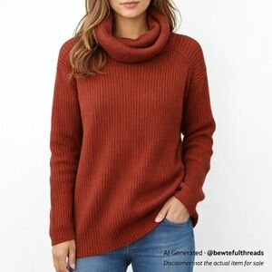 Only Medium Burgundy Brown Ribbed Cowl Neck Sweater Soft Stretch Knit
